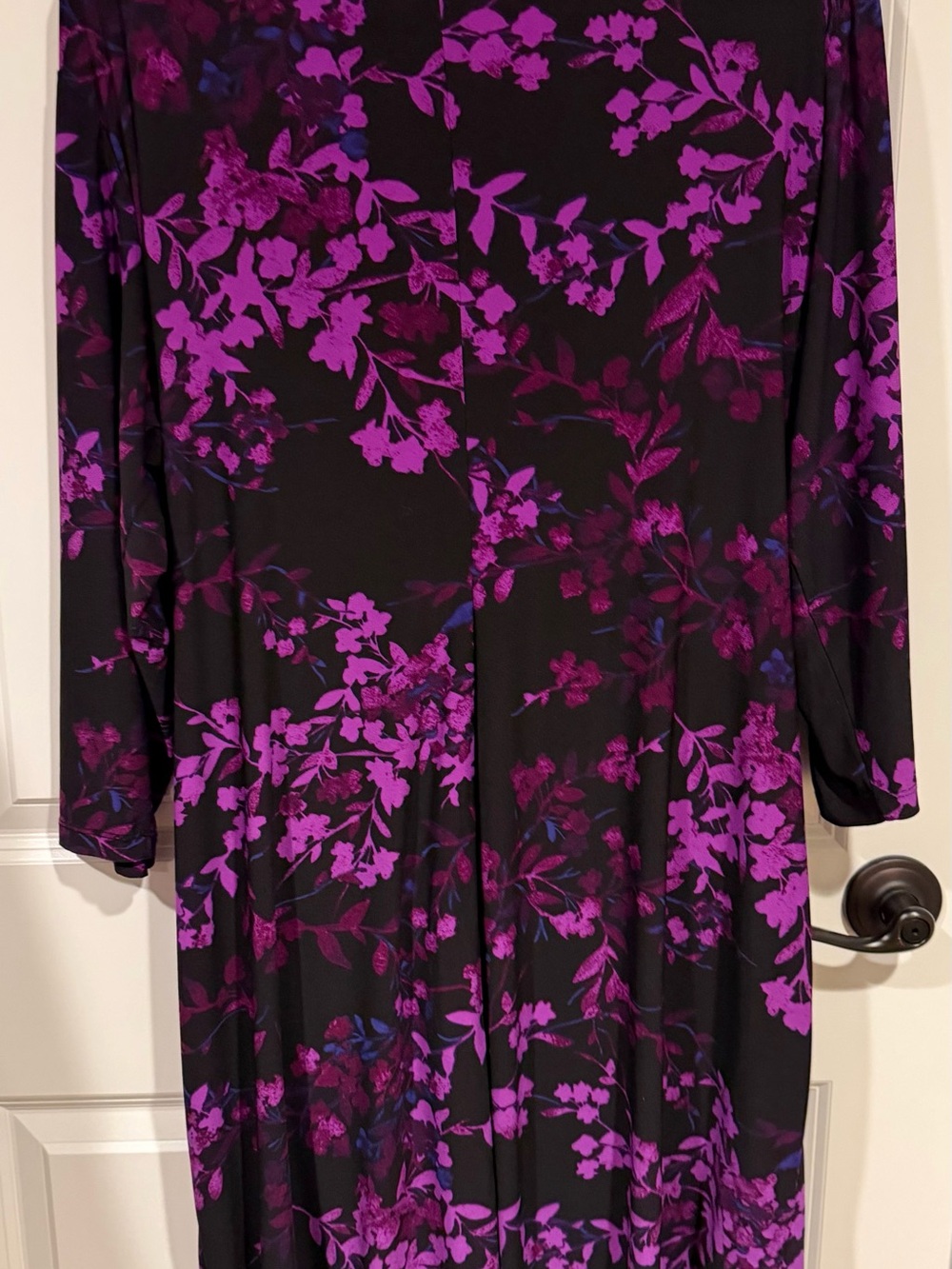 Chaps Womens 20W Purple Floral Cowl Neck Sheath Dress 3/4 Sleeve Ruched - Picture 5 of 6